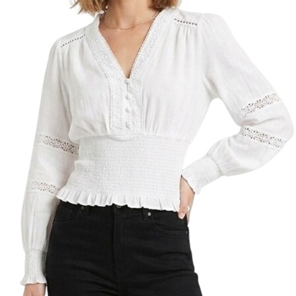 Scarlett Darkness White Renaissance Lantern Sleeve Smocked Blouse Size Medium